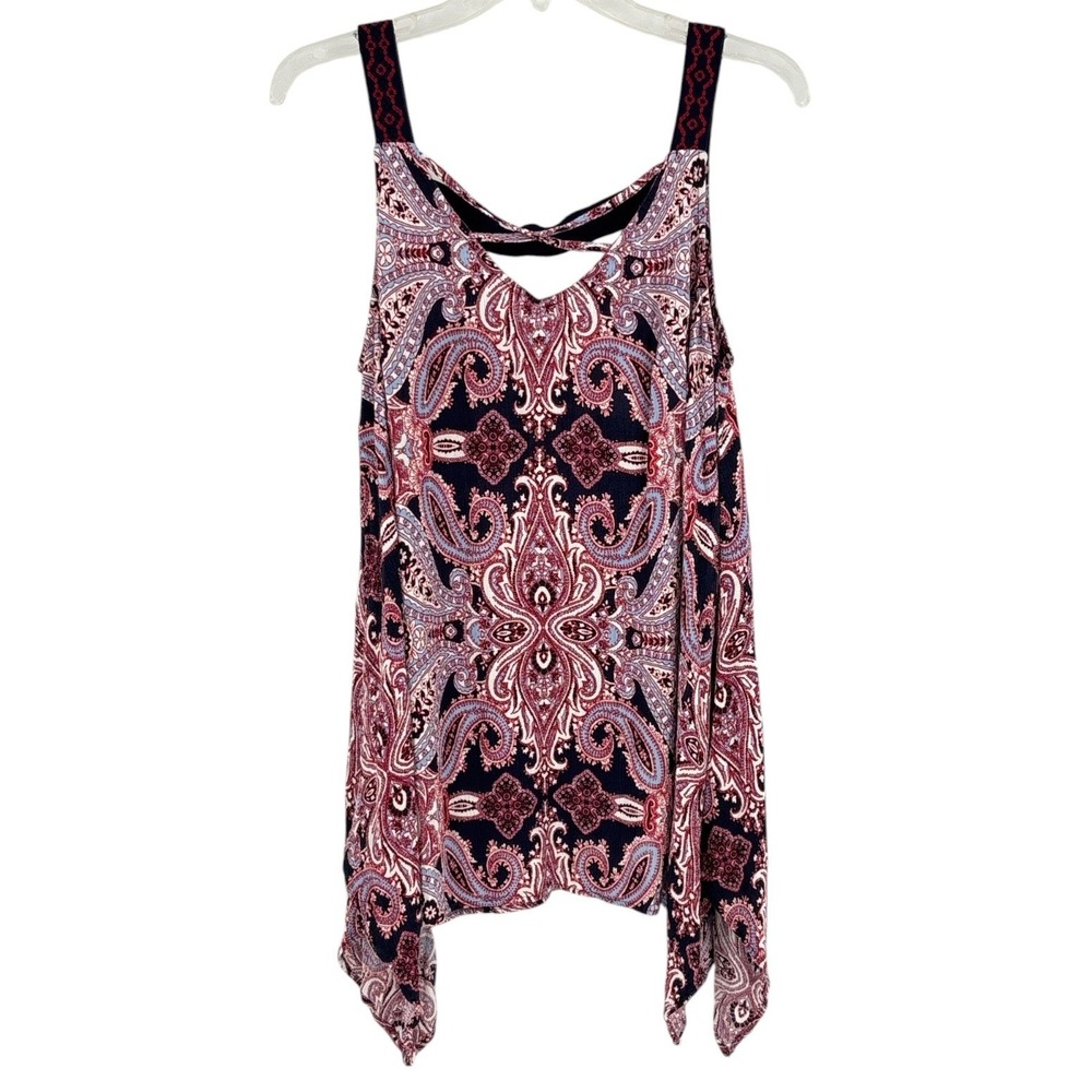 Love On A Hanger Paisley Tank 1X Sharkbite Hem Boho Festival Flowy